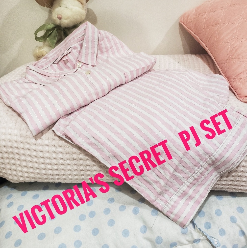 Victoria's Secret PJ set white pink silver M